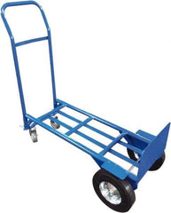 PRO-SOURCE - 1,000 Lb Capacity 51" OAH Convertible Hand Truck - 8 x 14" Base Plate, Swept Back Handle, Steel, Semi-Pneumatic Wheels - Exact Tool & Supply