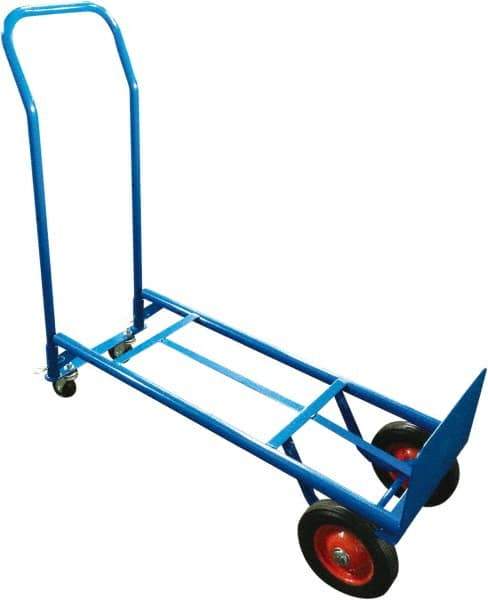 PRO-SOURCE - 600 Lb Capacity 46" OAH Convertible Hand Truck - 8 x 14" Base Plate, Swept Back Handle, Steel, Semi-Pneumatic Wheels - Exact Tool & Supply