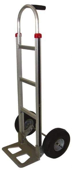 PRO-SOURCE - 500 Lb Capacity 52" OAH Hand Truck - 7-1/2 x 14" Base Plate, Single Grip Handle, Aluminum, Full Pneumatic Wheels - Exact Tool & Supply