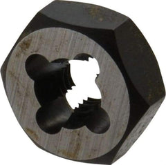 Cle-Line - 1/4-28 UNF Thread, 19/32" Hex, Hex Rethreading Die - Carbon Steel, 1/4" Thick, Series 0650 - Exact Tool & Supply