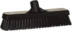 Vikan - 1.7" Bristle Length, Polyester Scrub Brush - 11-1/4" Long x 3" Wide Head, 12" OAL, European Threaded Handle, Black, Polypropylene Block - Exact Tool & Supply