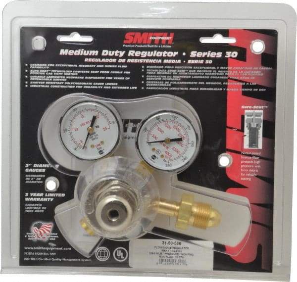 Miller-Smith - 580 CGA Inlet Connection, Female Fitting, Argon Welding Regulator - 5/8-18 RH Internal Thread, Right Hand Rotation - Exact Tool & Supply