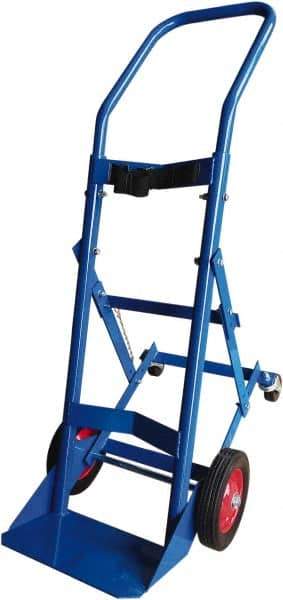 PRO-SOURCE - 500 Lb Capacity 48" OAH Cylinder Hand Truck - 7-1/2 x 14" Base Plate, Swept Back Handle, Steel, Semi-Pneumatic Wheels - Exact Tool & Supply