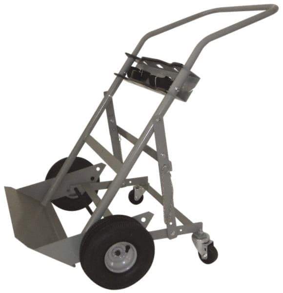 PRO-SOURCE - 500 Lb Capacity 48" OAH Cylinder Hand Truck - 7-1/2 x 14" Base Plate, Swept Back Handle, Steel, Full Pneumatic Wheels - Exact Tool & Supply