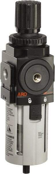 ARO/Ingersoll-Rand - 3/4" NPT Port Standard 1 Piece Filter/Regulator FRL Unit - Polycarbonate Bowl, 173 SCFM, 150 Max psi, 9.961" High x 2.756" Long, Manual Drain - Exact Tool & Supply