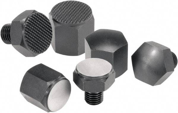 KIPP - 1.1417" OAL, 0.5906" Head Height, 0.8661" OD, Free Cutting Steel, Threaded Rest Button - Black Oxide Coating, M12 Thread - Exact Tool & Supply