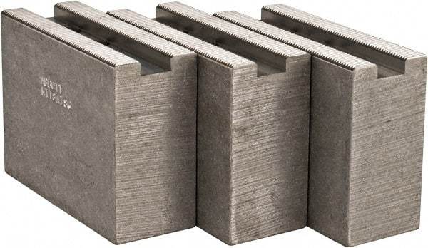 Abbott Workholding Products - 1.5mm x 60° Serrated Attachment, Square Soft Lathe Chuck Jaw - 3 Jaws, Aluminum, 63/64" Btw Mount Hole Ctrs, 4" Long x 1-1/2" Wide x 3" High, 0.5512" Groove, 0.4724" & 12mm Fastener - Exact Tool & Supply