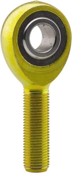 Made in USA - 1/2" ID, 1-5/16" Max OD, 6,453 Lb Max Static Cap, Plain Male Spherical Rod End - 1/2-20 LH, 1-1/2" Shank Length, Carbon Steel with Plastic Raceway - Exact Tool & Supply