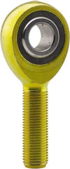 Made in USA - 1/2" ID, 1-5/16" Max OD, 6,453 Lb Max Static Cap, Plain Male Spherical Rod End - 1/2-20 RH, 1-1/2" Shank Length, Carbon Steel with Plastic Raceway - Exact Tool & Supply