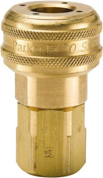 Parker - 1/2-14 Female NPTF Industrial Pneumatic Hose Coupler - Brass, 3/8" Body Diam - Exact Tool & Supply