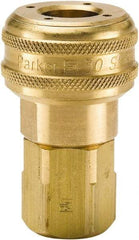 Parker - 1/2-14 Female NPTF Industrial Pneumatic Hose Coupler - Brass, 3/8" Body Diam - Exact Tool & Supply