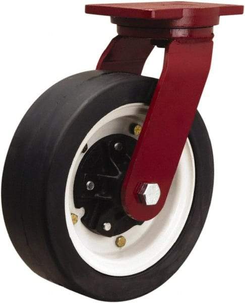 Hamilton - 12" Diam x 4" Wide, Rubber Rigid Caster - 1,200 Lb Capacity, Top Plate Mount, 6-1/8" x 7-1/2" Plate, Tapered Roller Bearing - Exact Tool & Supply