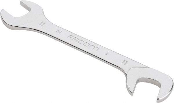 Facom - 11mm Stubby Extra Thin Open End Wrench - 3-15/16" OAL, Double End, Satin Finish, 15° & 75° Head Angle - Exact Tool & Supply