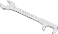 Facom - 11mm Stubby Extra Thin Open End Wrench - 3-15/16" OAL, Double End, Satin Finish, 15° & 75° Head Angle - Exact Tool & Supply