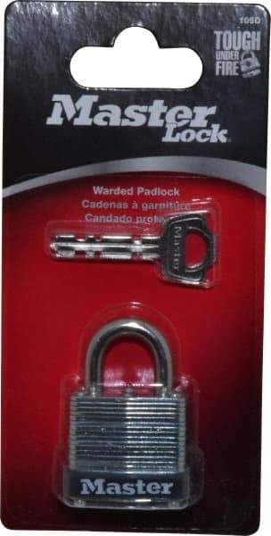 Master Lock - 1/2" Shackle Clearance, Keyed Different Warded Cylinder Padlock - 3/16" Shackle Diam, Steel - Exact Tool & Supply
