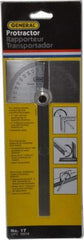 General - 6 Inch Long Blade, 180° Max Measurement, 1° Dial Graduation, Rectangular Head Protractor - Accuracy Up to 1°, 0 to 180 Dial Range - Exact Tool & Supply