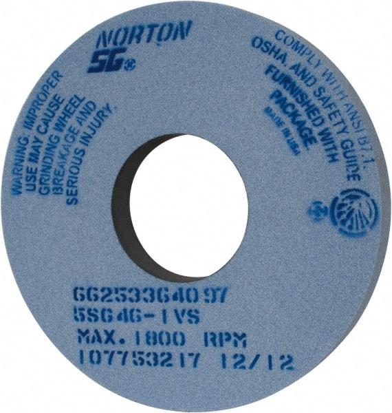 Norton - 14" Diam x 5" Hole x 1-1/2" Thick, I Hardness, 46 Grit Surface Grinding Wheel - Ceramic, Type 1, Coarse Grade, 1,800 Max RPM, Vitrified Bond, No Recess - Exact Tool & Supply