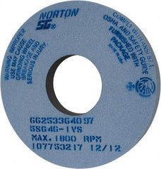 Norton - 14" Diam x 5" Hole x 1-1/2" Thick, I Hardness, 46 Grit Surface Grinding Wheel - Ceramic, Type 1, Coarse Grade, 1,800 Max RPM, Vitrified Bond, No Recess - Exact Tool & Supply