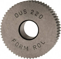 Made in USA - 1" Diam, 90° Tooth Angle, 20 TPI, Standard (Shape), Form Type High Speed Steel Straight Knurl Wheel - 3/8" Face Width, 5/16" Hole, Circular Pitch, Bright Finish, Series OU - Exact Tool & Supply