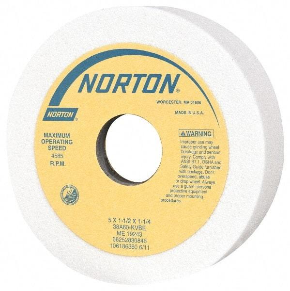 Norton - 5" Diam, 1-1/4" Hole Size, 1-1/2" Overall Thickness, 60 Grit, Type 6 Tool & Cutter Grinding Wheel - Medium Grade, Aluminum Oxide, K Hardness, Vitrified Bond, 4,585 RPM - Exact Tool & Supply