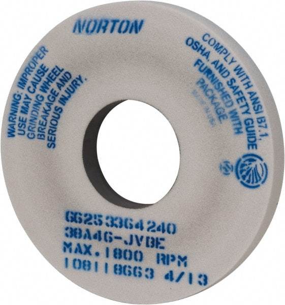 Norton - 14" Diam x 5" Hole x 1-1/2" Thick, J Hardness, 46 Grit Surface Grinding Wheel - Aluminum Oxide, Type 1, Coarse Grade, 1,800 Max RPM, Vitrified Bond, No Recess - Exact Tool & Supply