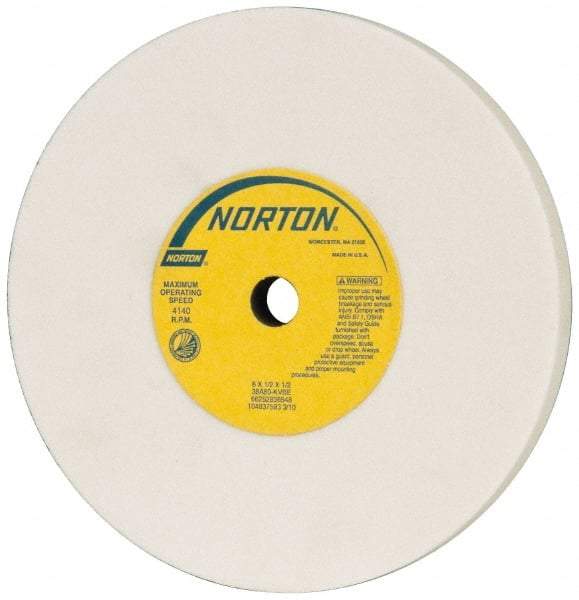 Norton - 6" Diam x 1/2" Hole x 1/2" Thick, K Hardness, 80 Grit Surface Grinding Wheel - Aluminum Oxide, Type 1, Medium Grade, 4,140 Max RPM, Vitrified Bond, No Recess - Exact Tool & Supply