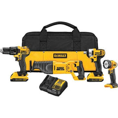 DeWALT - 20 Volt Cordless Tool Combination Kit - Includes 1/2" Drill/Driver, 1/2" Impact Wrench, Reciprocating Saw & Handheld Light, Lithium-Ion Battery Included - Exact Tool & Supply