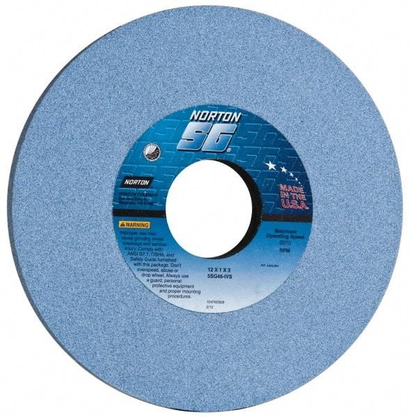 Norton - 12" Diam x 3" Hole x 1" Thick, I Hardness, 46 Grit Surface Grinding Wheel - Ceramic, Type 1, Coarse Grade, 2,070 Max RPM, Vitrified Bond, No Recess - Exact Tool & Supply