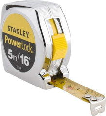 Stanley - 16' x 3/4" Yellow Blade Tape Measure - 1/32 & 1/16" & 1mm Graduation, Inch/Metric Graduation Style, Silver Case - Exact Tool & Supply