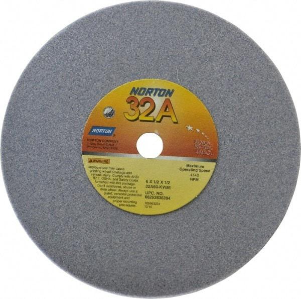 Norton - 6" Diam x 1/2" Hole x 1/2" Thick, K Hardness, 60 Grit Surface Grinding Wheel - Aluminum Oxide, Type 1, Medium Grade, 4,140 Max RPM, Vitrified Bond, No Recess - Exact Tool & Supply