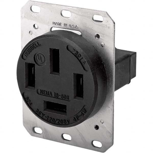 Hubbell Wiring Device-Kellems - 120/208 VAC 60A NEMA 18-60R Industrial Grade Black Straight Blade Single Receptacle - Exact Tool & Supply