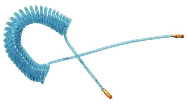 Coilhose Pneumatics - 3/8" ID, 3/8 Thread, 20' Long, Transparent Blue Polyurethane Coiled & Self Storing Hose - 115 Max psi, Male Swivel x Male Swivel - Exact Tool & Supply