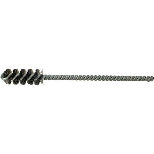 Brush Research Mfg. - 5/8" Diam Helical Steel Tube Brush - Single Spiral, 0.006" Filament Diam, 1-1/2" Brush Length, 6" OAL, 0.22" Diam Galvanized Steel Shank - Exact Tool & Supply