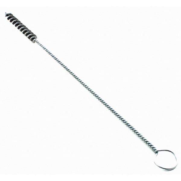 Brush Research Mfg. - 0.55" Diam Helical Stainless Steel Tube Brush - Single Spiral, 0.006" Filament Diam, 2" Brush Length, 18" OAL, 0.219" Diam Galvanized Steel Shank - Exact Tool & Supply