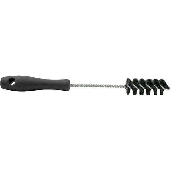 Brush Research Mfg. - 1/2" Diam Helical Nylon Tube Brush - Single Spiral, 0.005" Filament Diam, 2-1/2" Brush Length, 10-1/2" OAL, 0.168" Diam Plastic Handle Shank - Exact Tool & Supply