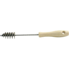 Brush Research Mfg. - 0.975" Diam Helical Stainless Steel Tube Brush - Single Spiral, 0.006" Filament Diam, 2" Brush Length, 10-1/2" OAL, 0.245" Diam Plastic Handle Shank - Exact Tool & Supply