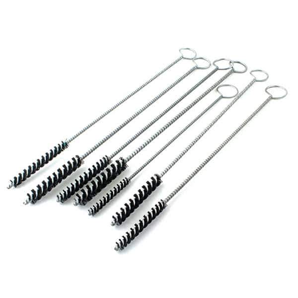 Brush Research Mfg. - 7/16" Diam Helical Nylon Tube Brush - Single Spiral, 0.014" Filament Diam, 2-1/2" Brush Length, 12" OAL, 0.168" Diam Galvanized Steel Shank - Exact Tool & Supply