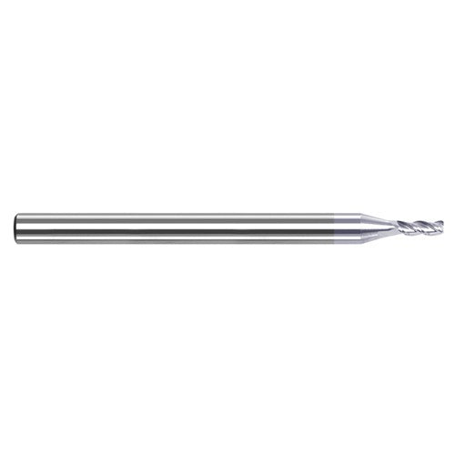 Variable Helix End Mills for Aluminum Alloys - 0.0310″ (1/32″) Cutter Diameter × 0.0930″ (3/32″) Length of Cut Carbide Square End Mill for Aluminum Alloys, 3 Flutes, TiB2 Coated - Exact Tool & Supply