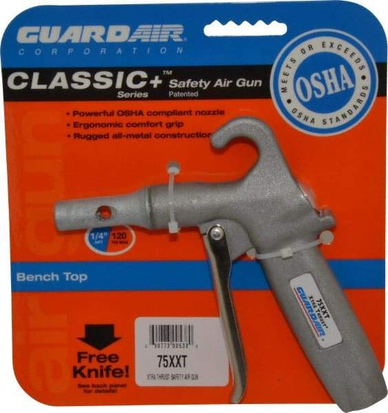 Guardair - 120 Max psi Maximum Power Venturi Nozzle Pistol Grip Blow Gun - 1/4 NPT, 2" Tube Length, Aluminum - Exact Tool & Supply