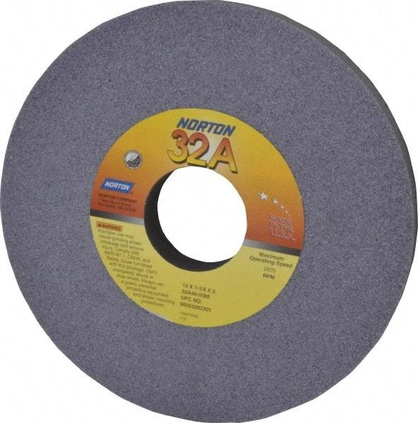 Norton - 12" Diam x 3" Hole x 1-1/4" Thick, I Hardness, 46 Grit Surface Grinding Wheel - Aluminum Oxide, Type 1, Coarse Grade, 2,070 Max RPM, Vitrified Bond, No Recess - Exact Tool & Supply