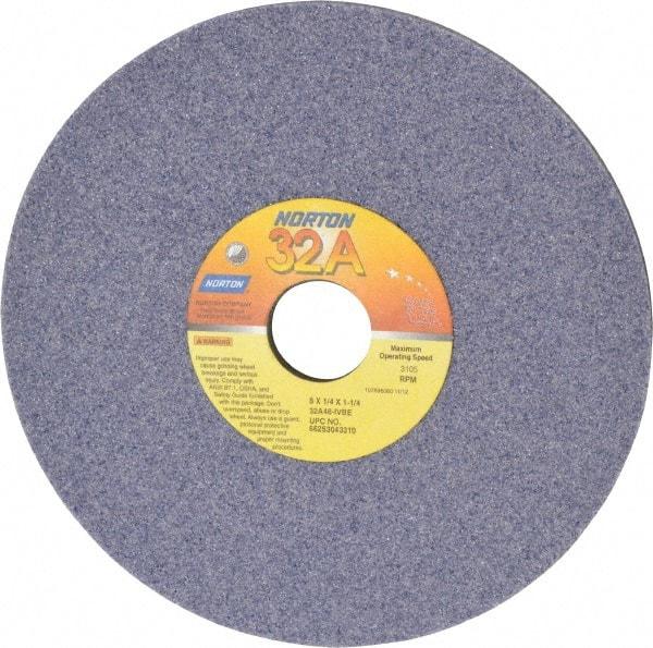 Norton - 8" Diam x 1-1/4" Hole x 1/4" Thick, I Hardness, 46 Grit Surface Grinding Wheel - Aluminum Oxide, Type 1, Coarse Grade, 3,105 Max RPM, Vitrified Bond, No Recess - Exact Tool & Supply