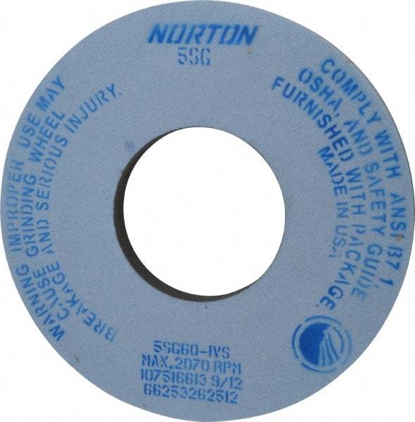 Norton - 12" Diam x 5" Hole x 1" Thick, J Hardness, 60 Grit Surface Grinding Wheel - Ceramic, Type 1, Medium Grade, 2,070 Max RPM, Vitrified Bond, No Recess - Exact Tool & Supply