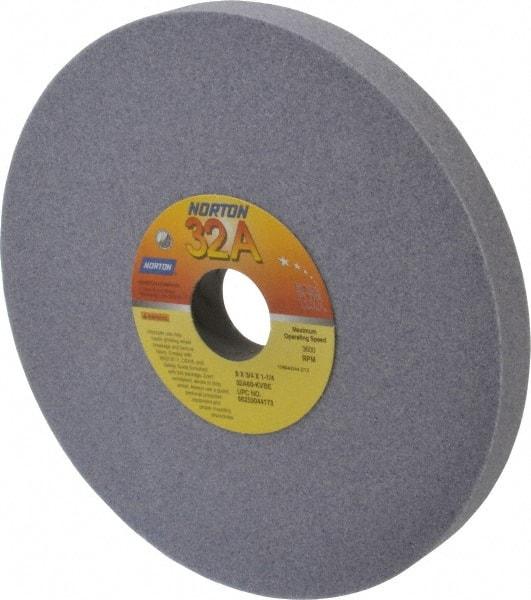 Norton - 8" Diam x 1-1/4" Hole x 3/4" Thick, K Hardness, 60 Grit Surface Grinding Wheel - Aluminum Oxide, Type 1, Medium Grade, 3,600 Max RPM, Vitrified Bond, No Recess - Exact Tool & Supply