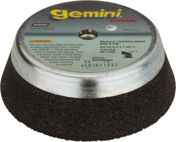 Norton - 6" Diam, 2" Overall Thickness, 16 Grit, Type 11 Tool & Cutter Grinding Wheel - Very Coarse Grade, Aluminum Oxide/Silicon Carbide Blend, Q Hardness, 6,000 RPM - Exact Tool & Supply