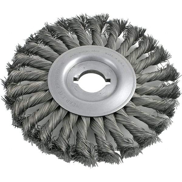 Brush Research Mfg. - 8" OD, 1/2 & 5/8" Arbor Hole, Knotted Carbon Wheel Brush - 3/4" Face Width, 1-11/16" Trim Length, 6,000 RPM - Exact Tool & Supply