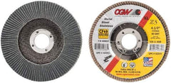 Camel Grinding Wheels - 80 Grit, 4-1/2" Disc Diam, 7/8" Center Hole, Type 29 Zirconia Alumina Flap Disc - 13,300 Max RPM, Poly Cotton Backing, Arbor Attaching System, Coated - Exact Tool & Supply