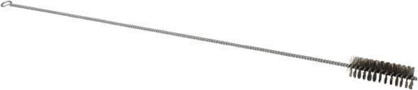 Schaefer Brush - 3" Long x 1" Diam Stainless Steel Long Handle Wire Tube Brush - Single Spiral, 27" OAL, 0.007" Wire Diam, 3/8" Shank Diam - Exact Tool & Supply