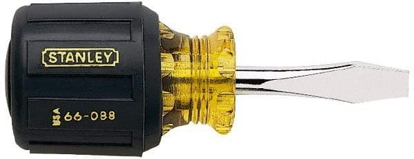 Stanley - 1/4" Blade Width, 3-7/16" OAL Standard Slotted Screwdriver - 1-1/2" Blade Length, Round Shank, Acetate with Rubber Grip Handle - Exact Tool & Supply