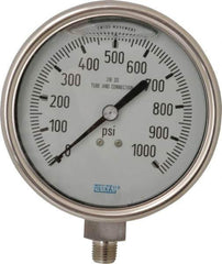 Wika - 4" Dial, 1/4 Thread, 0-1,000 Scale Range, Pressure Gauge - Lower Connection Mount, Accurate to 1% of Scale - Exact Tool & Supply