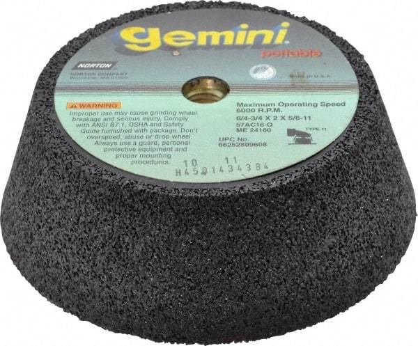 Norton - 6" Diam, 2" Overall Thickness, 16 Grit, Type 11 Tool & Cutter Grinding Wheel - Very Coarse Grade, Aluminum Oxide/Silicon Carbide Blend, Q Hardness, 6,000 RPM - Exact Tool & Supply
